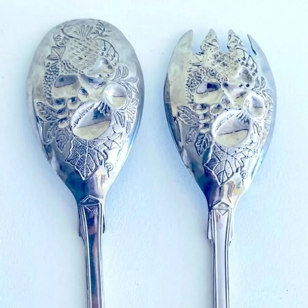 Vtg Silver Plated Fruit Salad Serving Fork Spoon FB Rogers Italy